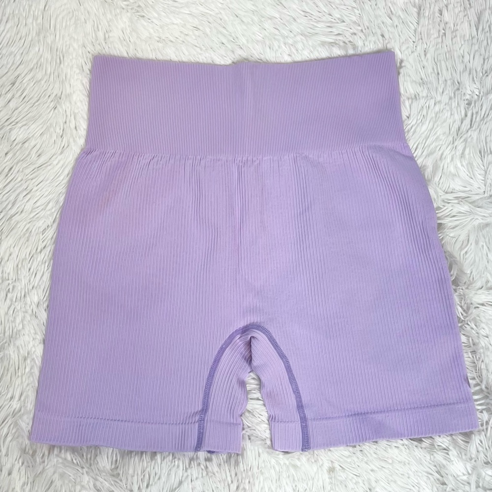 Purple Ribbed Biker Shorts High Waisted Seamless Medium 4.5" inseam